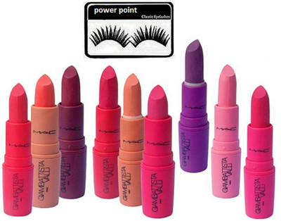 

power point eyelashes with Lipsticks Pack Of 9(Set of 10)