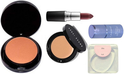 

Ellie silicon puff, Mac Compact, Lipstick, Bobby Brown Corrector Concealer, Lakme Mirror Nail Polish(Set of 5)