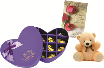 

Skylofts 12pcs Chocolates Heart Box with a cute teddy bear & Musical Birthday Card Chocolates Packs Combo(150gms)