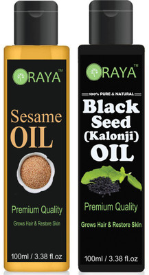 ORAYA 100% Organic Sesame oil and Black seed oil(Kalonji) combo pack of 2 bottles of 100 ml(200 ml) Hair Oil (200 ml) Hair Oil(200 ml)