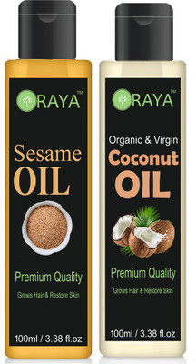 

ORAYA Premium Virgin Coconut oil and Virgin Sesame Oil Combo pack of 2 bottles of 100 ml(200 ml) Hair Oil (200 ml) Hair Oil(200 ml)