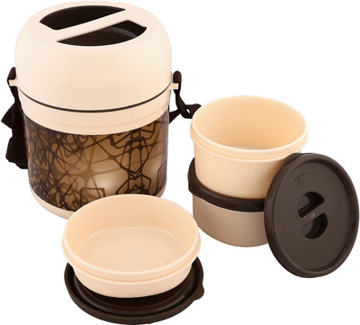 KUBER INDUSTRIES Insulated Tiffin Lunch Box (Cream),3 Compartment-CTKTC3602 3 Containers Lunch Box(300 ml, Thermoware)