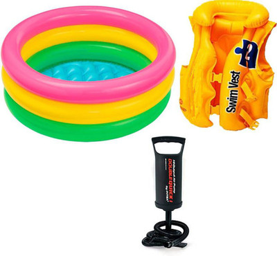 

INDMART 2ft Water Tub Swimming Pool With Swim Vest Float & Hand Pump Inflatable Pool (Multicolor)(Multicolor)