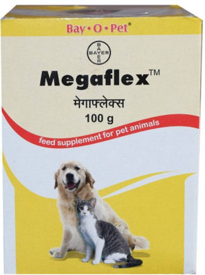 

Bayer Bay. O. Pet Megaflex feed supplement 100 gm of pet for hip and joint care , strength joints , Maintains Cartilage, Tendons And Ligaments , vitamins , calcium , energy, minerals , nutritional , high energy supplement for dog and cat Pet Health Supple