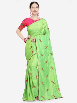 Blissta Embroidered Bollywood Silk Blend Saree(Green)