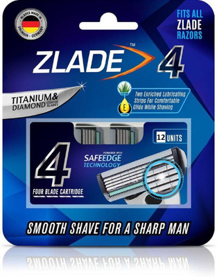 

Zlade 4 Blade Shaving Cartridges with Safe Edge Technology, Made in Germany - Pack of 12(Pack of 12)
