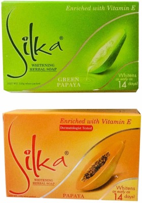 

Silka Papaya Whitening Herbal Soap Bundle , Enriched with Vitamin E,(270 g, Pack of 2)