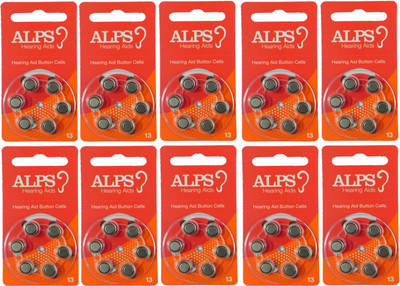 

Alps P13 Hearing Aid Batteries 1.45V 10 patta (60 battery) Button Cells Stethoscope Case(Silver)