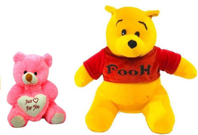 

Aero Winnie The Pooh & Soft Pink Teddy For Kids & Loved Ones - 32 cm(Yellow, Pink), Pink;yellow