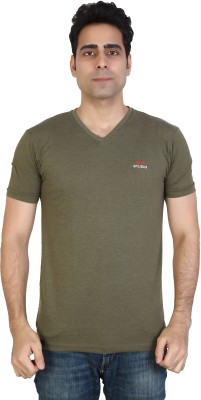 AWACK Self Design Men V Neck Green T-Shirt