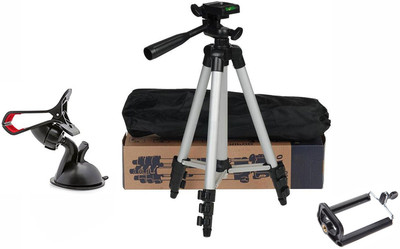 

Blue Birds Tripod-3110 Portable Adjustable Aluminium High Quality Lightweight Camera Stand With Three-Dimensional Head & Quick Release Plate For Video Cameras and mobile with Universal Car Mobile Holder Tripod(Silver, Black, Supports Up to 1500 g)