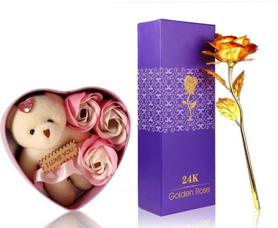 WHITE HAT Showpiece, Artificial Flower, Soft Toy Gift Set