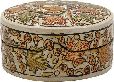 

PLURAL IDEA Round Decorative Paper Mache Traditional Jewellery Jewellery Vanity Box(Beige)