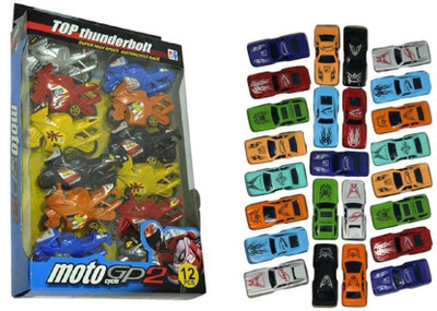 

SBJCollections Combo Of 25 Pcs. Car Set with 12pcs. Pullback Friction Bike(Multicolor)