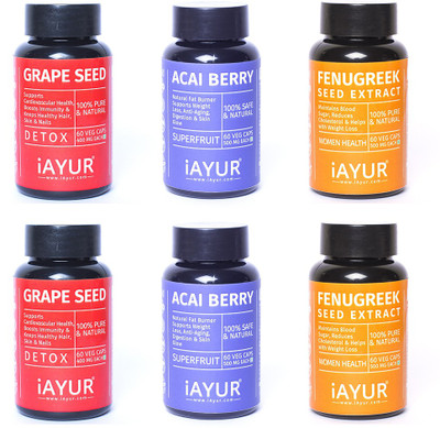 

iAYUR Acai Berry 500 Mg 60 Veg & Grape Seeds 400 Mg 60 Veg & Fenugreek 500 Mg 60 Veg(360 No)