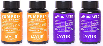 

iAYUR Pumpkin Seeds 500 Mg 60 Veg Caps & Jamun Seeds 500 Mg 60 Veg Caps(240 No)