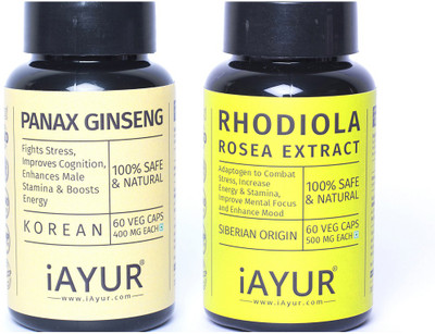 

iAYUR Panax Ginseng 400 Mg 60 Veg Caps & Rhodiola Rosea 500 Mg 60 Veg Caps(120 No)