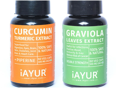 

iAYUR Curcumin (95% Total Curcuminoids) 400 Mg 60 Veg & Graviola (Soursop) 500 Mg 60 Veg(120 No)