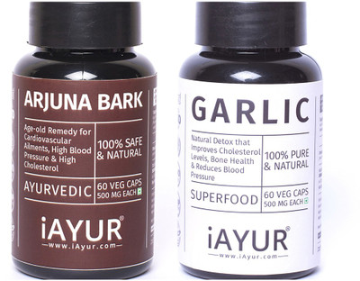 

iAYUR Arjuna Bark 400 Mg 60 Veg Caps & Garlic 500 Mg 60 Veg Caps(120 No)
