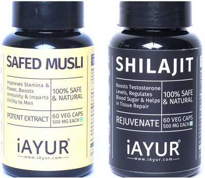

iAYUR Shilajit Pure Himalayan 500 Mg 60 Veg Caps & Safed Musli 500 Mg 60 Veg Caps(120 No)