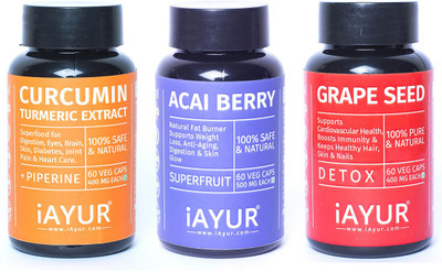 

iAYUR Grapeseed 400 Mg 60 Veg & Curcumin 400 Mg 60 Veg & Acai Berry 500 Mg 60 Veg(180 No)