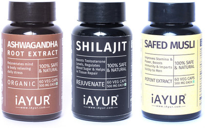 

iAYUR Shilajit 500 Mg 60 Veg & Safed Musli 500 Mg 60 Veg & Ashwagandha 500 Mg 60 Veg(180 No)