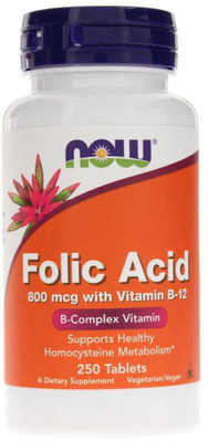 

Now Foods Folic Acid with Vitamin B-12 800 mcg 250 Tablets(250 No)