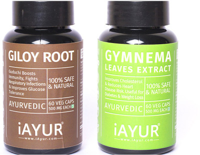 iAYUR Giloy Root 500 Mg 60 Veg Caps & Gymnema 500 Mg 60 Veg Caps(120 No)