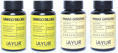 

iAYUR Panax Ginseng Korean 400 Mg 60 Veg Caps & Ginkgo Biloba 120 Mg 60 Veg Caps(240 No)
