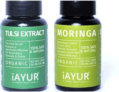 

iAYUR Organic Moringa 500 Mg 60 Veg Caps & Organic Tulsi 500 Mg 60 Veg Caps(120 No)