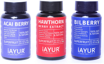 

iAYUR Bilberry 350 Mg 60 Veg & Acai Berry 500 Mg 60 Veg & Hawthorn Berry 500 Mg 60 Veg(180 No)