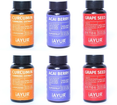 

iAYUR Grapeseed 400 Mg 60 Veg & Curcumin 400 Mg 60 Veg & Acai Berry 500 Mg 60 Veg(360 No)