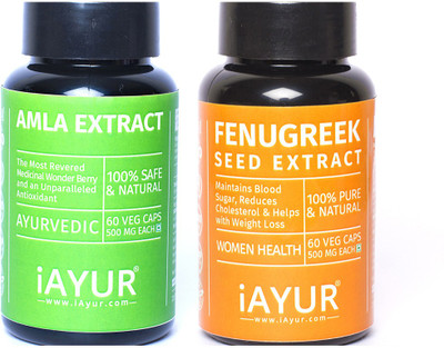 

iAYUR Fenugreek Seeds 500 Mg 60 Veg Caps & Amla 500 Mg 60 Veg Caps(120 No)