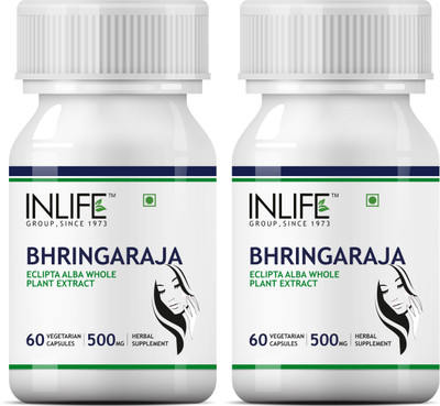 

Inlife Bhringraja Extract (60 Vegetarian Capsules) for Hair, Skin and Nails (2 Pack)(120 No)