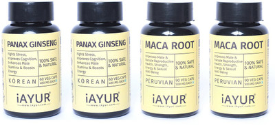 

iAYUR Panax Ginseng 400 Mg 60 Veg Caps & Peruvian Maca Root 500 Mg 90 Veg Caps(300 No)