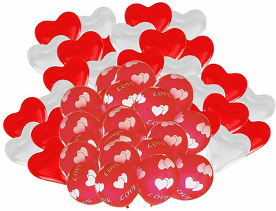 

Masti Zone Printed 40 Red and White Heart Shape 20 Red Love Hear Printed Balloons Wedding , Enagement , Valentine's Day Celebration Balloon(Multicolor, Pack of 60)