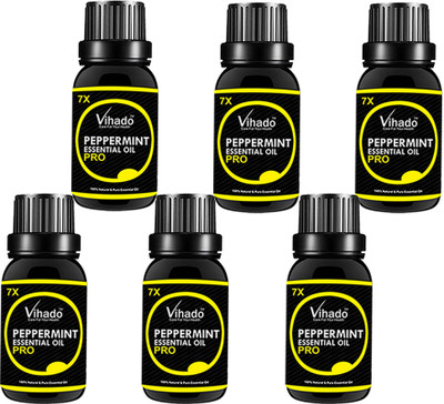 

VIHADO Peppermint Essential Oil 7x Pro 100% Pure Natural & Therapeutic Grade For Aromatherapy, Skin, Acne & Hair Growth (30 ml) (Pack of 6)(30 ml)
