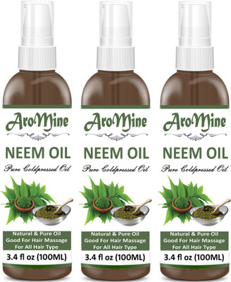 

AroMine USDA Organic 100% Pure Cold Pressed Neem Oil For Hair, Skin & Nails - Natural Insect Repellent Hair Oil (100 ml)-Pack of-3-Bottle(300ml) Hair Oil-(300ML) Hair Oil(300 ml)