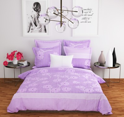 Sahil Home Decor 120 TC Cotton Double Floral Fitted & Flat Bedsheet(Pack of 1, Purple)