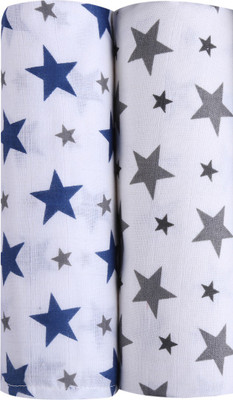 

haus & kinder Printed  Swadding Baby Blanket(Cotton, Navy + Grey