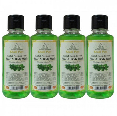 Khadi Pure Herbal Neem & Tulsi Face & Body Wash set of 4(840 ml, Pack of 4)