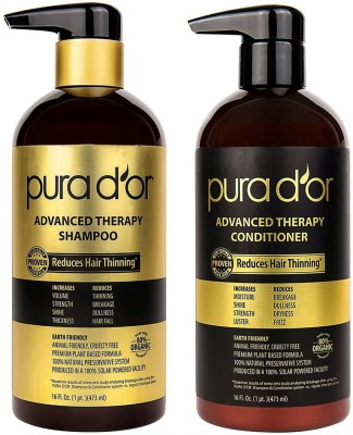 

Pura D'or Advanced Therapy System Shampoo & Conditioner - Increases Volume, Strength and Shine, Sulfate Free, Made with Argan Oil, All Hair Types, Men & Women, 16 fl oz (Packaging may vary)(Set of 2)