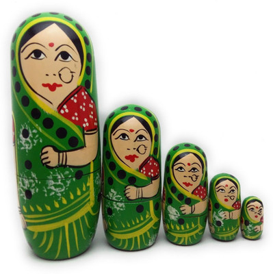 

CRAFT HAND Wooden Nesting Doll- Green Saree(Green)