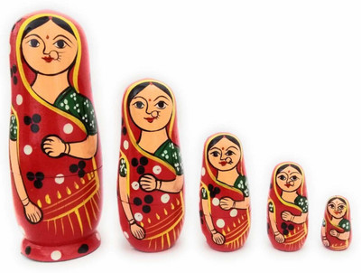 

CRAFT HAND Wooden Nesting Doll- Red Saree(Red)