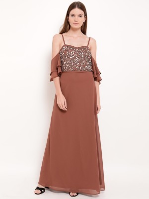 KAZO Women A-line Brown Dress