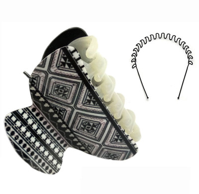 

GaDinStylo Set of Black Zig Zag Hair Band and Fancy Clucther Hair Accessories for Women & Girls Hair Accessory Set(Black)