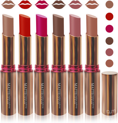 

Seven Seas velvet matte lady blam Enriched with Vitamin E lipstick women fashion color cosmetics makeup combo set of 6(l brown l pink brown coffie brown d pink red l coffie brown)