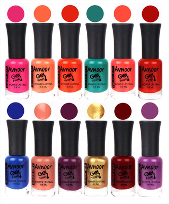 

Avnoor Trendy Color Gel Nail Polish Combo Set No 458 Multicolor(Pack of 12)