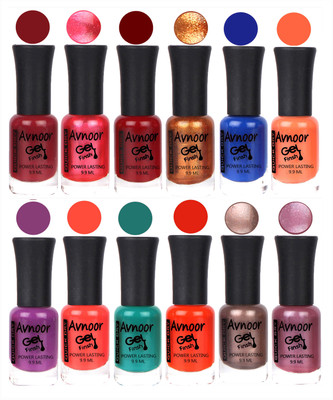 

Avnoor Trendy Color Gel Nail Polish Combo Set No 355 Multicolor(Pack of 12)