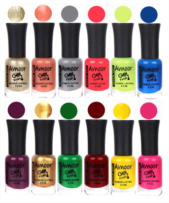 

Avnoor Trendy Color Gel Nail Polish Combo Set No 124 Multicolor(Pack of 12)